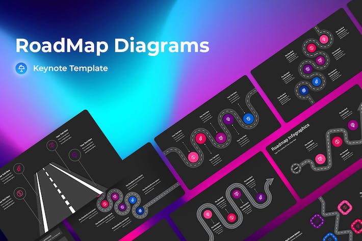 路线图示意图深色主题Keynote模板 - 顶尖PPT