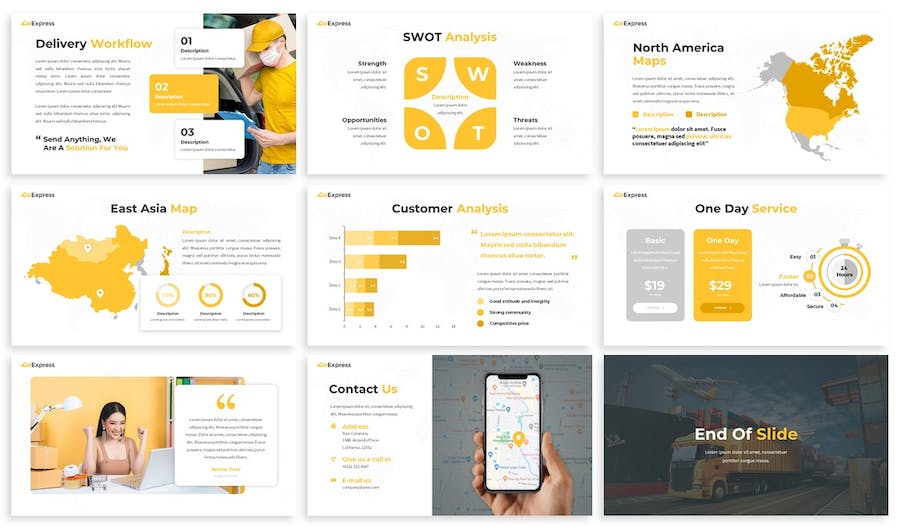 黄色快递物流配送服务Keynote模板 - 顶尖PPT
