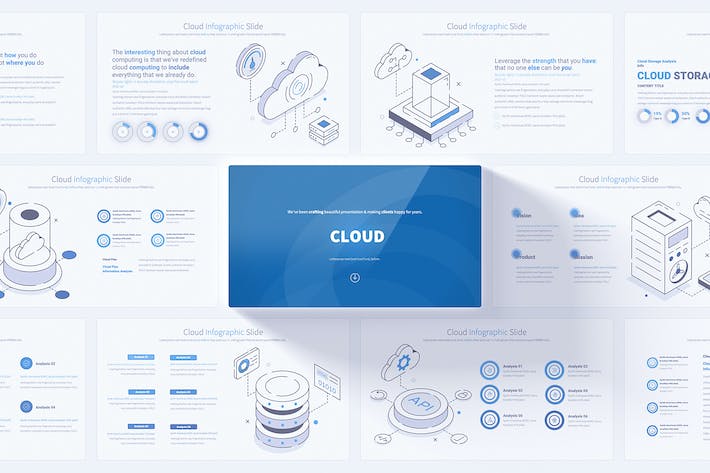 云服务云存储线稿插画图形PPT模板 - 顶尖PPT