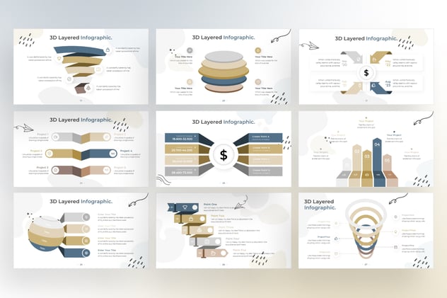 3D层级信息图形涂鸦风格keynote模板 - 顶尖PPT