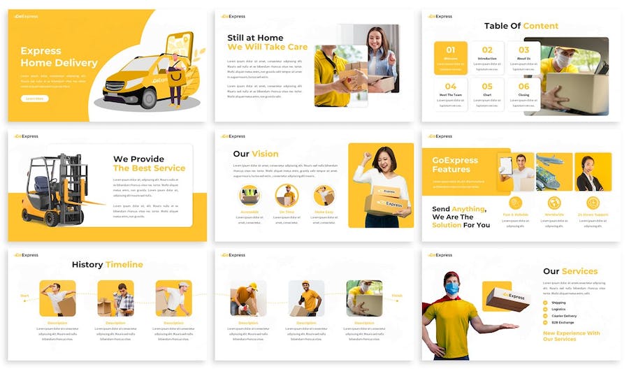 黄色快递物流配送服务Keynote模板 - 顶尖PPT