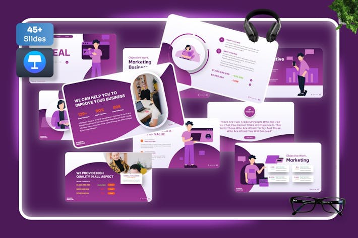 市场营销策略人物插画keynote模板 - 顶尖PPT