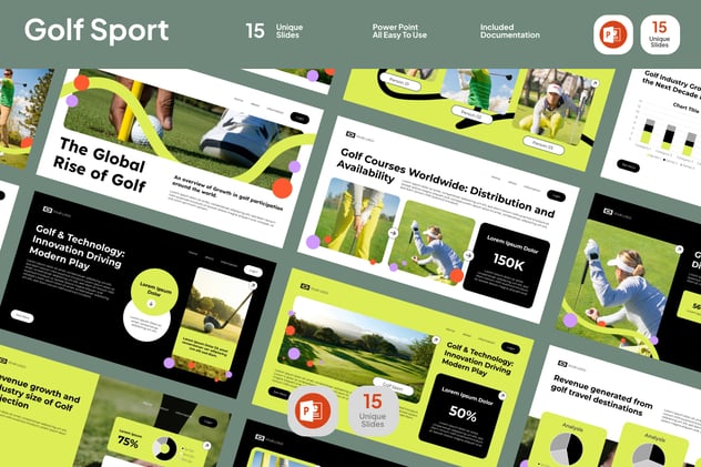 高尔夫运动项目推广动感风格展示PPT模板 - 顶尖PPT