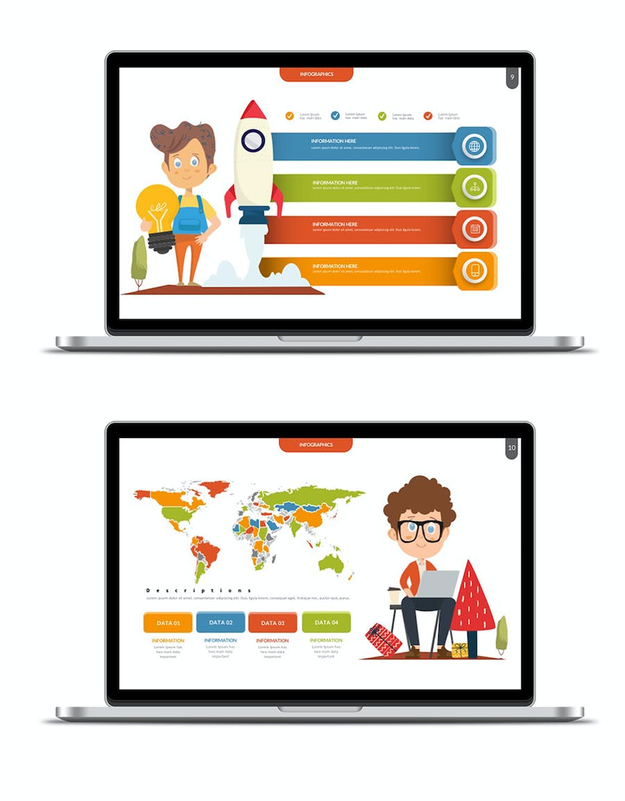 创业卡通圣诞老人圣诞节场景插画数据图形ppt模板 - 顶尖PPT