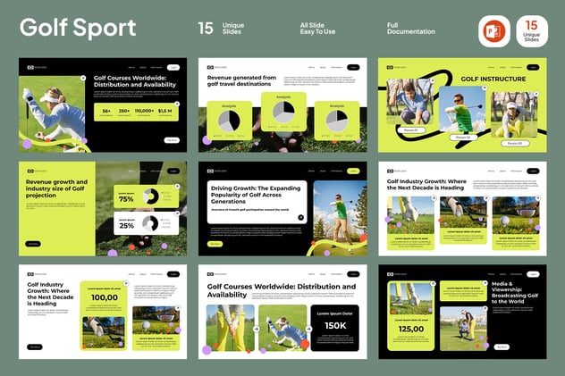 高尔夫运动项目推广动感风格展示PPT模板 - 顶尖PPT
