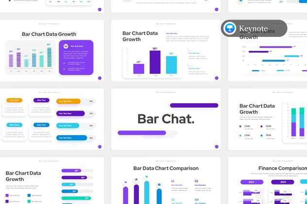 蓝紫色条形数据图形图表keynote模板 - 顶尖PPT