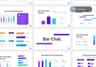 蓝紫色条形数据图形图表keynote模板 - 顶尖PPT