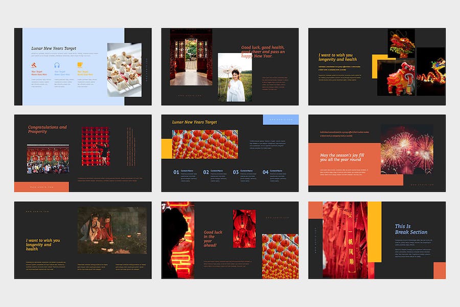 国外扁平化风格农历新年介绍keynote模板 - 顶尖PPT