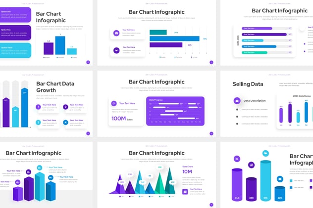 蓝紫色条形数据图形图表keynote模板 - 顶尖PPT