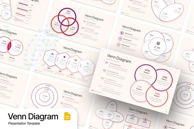 紫红渐变文氏图维恩图形PPT模板 - 顶尖PPT