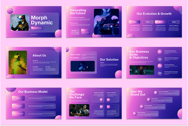 粉紫渐变VR科技人工智能PPT模板 - 顶尖PPT