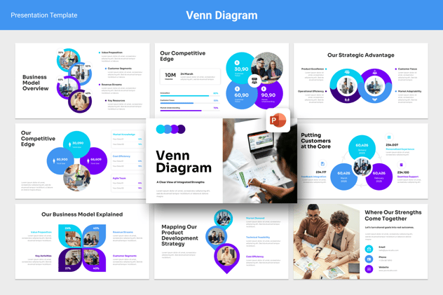 蓝紫色商务风格文氏图维恩图PPT模板 - 顶尖PPT