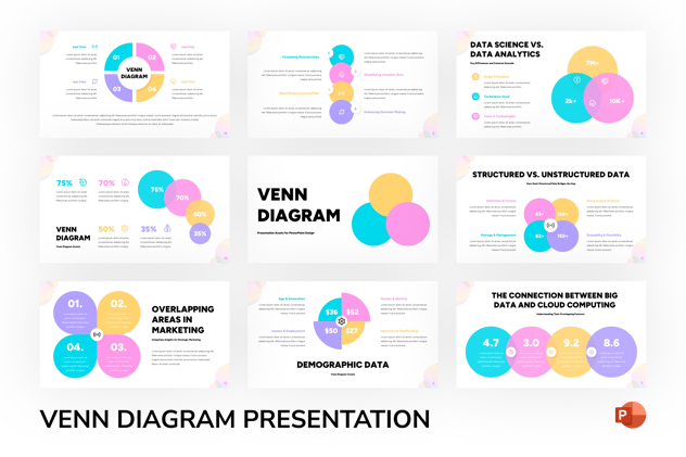 彩色文氏图维恩图形PPT模板 - 顶尖PPT