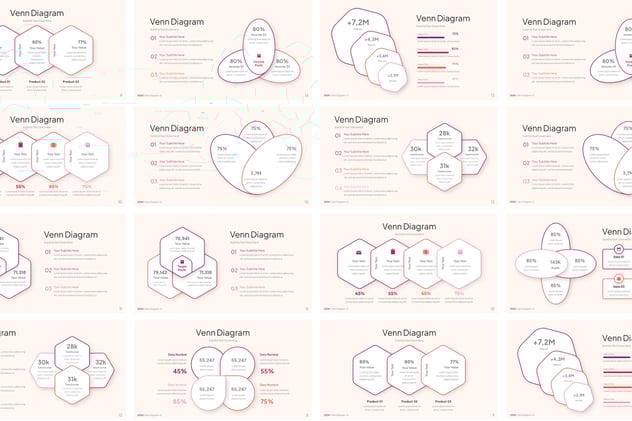 紫红渐变文氏图维恩图形PPT模板 - 顶尖PPT