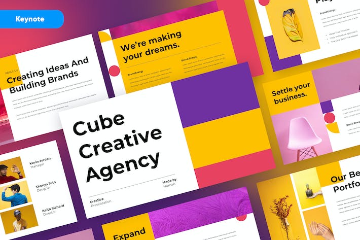 立方体创意几何设计作品展示Keynote模板 - 顶尖PPT