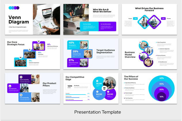蓝紫色商务风格文氏图维恩图PPT模板 - 顶尖PPT
