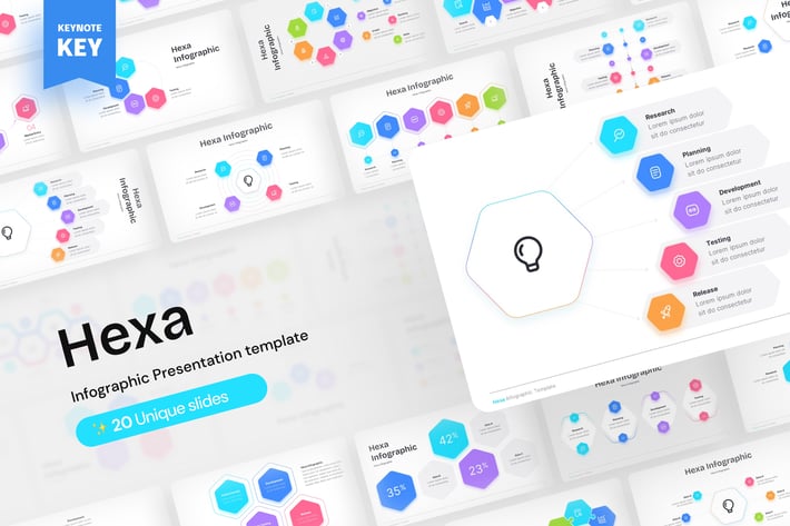 六边形彩色信息图形图表keynote模板 - 顶尖PPT