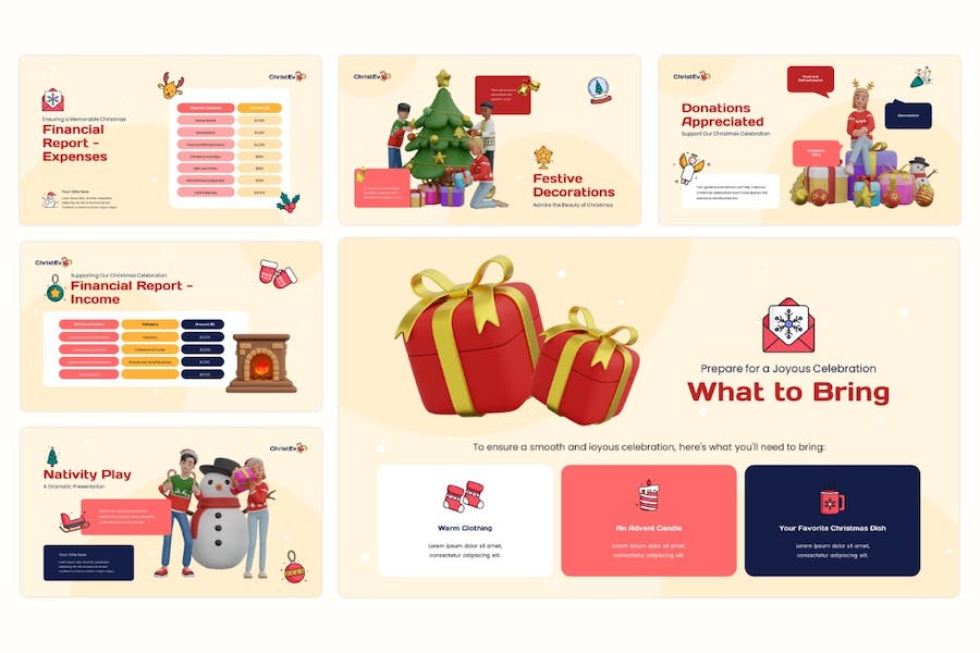 3D圣诞节人物图形圣诞节活动2024派对PPT模板 - 顶尖PPT