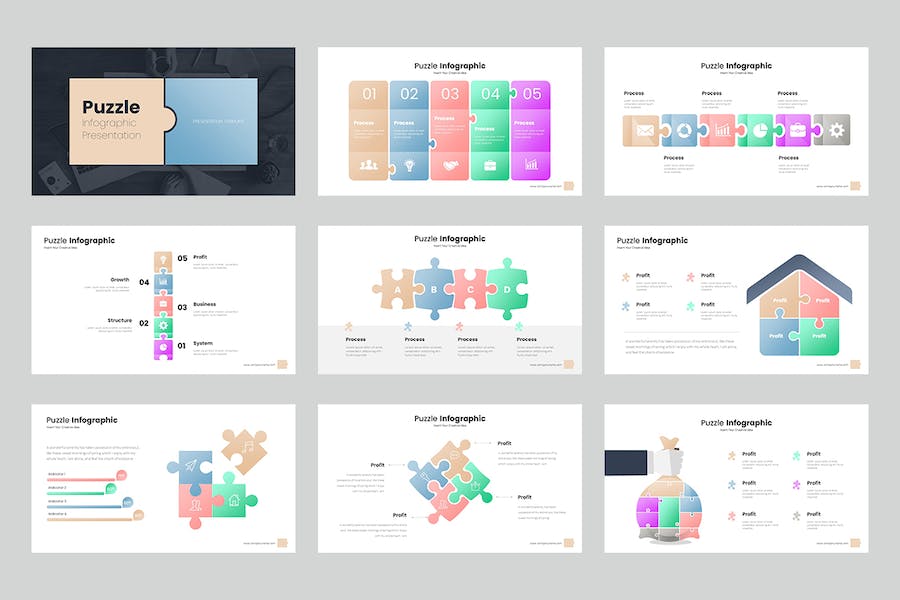 多色彩创意拼图信息图PPT模板 - 顶尖PPT