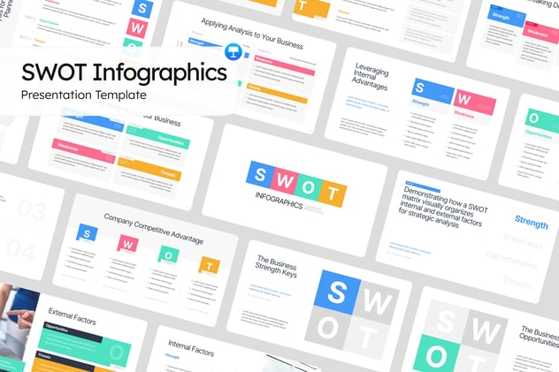 现代 SWOT 信息图形展示Keynote模板 - 顶尖PPT