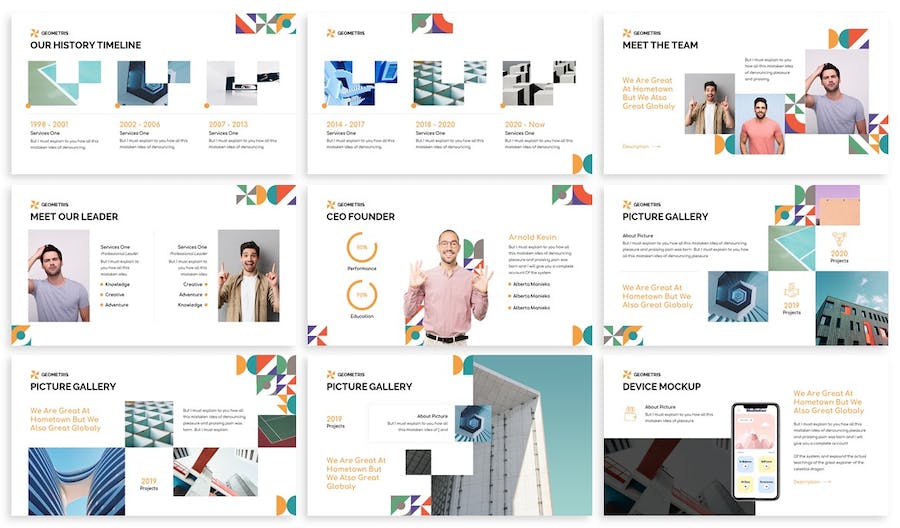 几何图形讲述展示设计构思应用Keynote模板 - 顶尖PPT