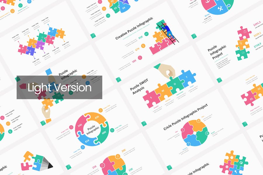 彩色积木拼图图形PPT模板 - 顶尖PPT