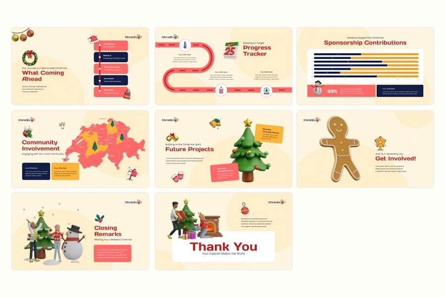 3D圣诞节人物图形圣诞节活动2024派对PPT模板 - 顶尖PPT