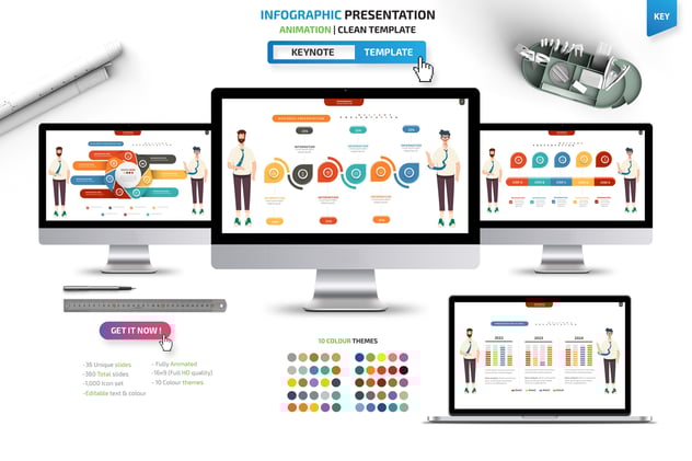 要点信息展示卡通人物图形keynote模板 - 顶尖PPT