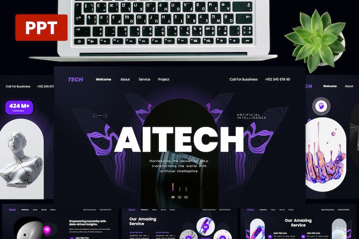 人工智能技术应用讲述展示方案演讲PPT模板 - 顶尖PPT