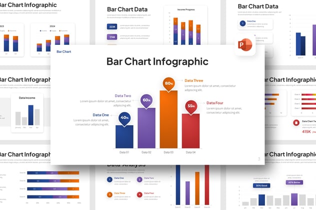 彩色多种样式条形图PPT模板 - 顶尖PPT