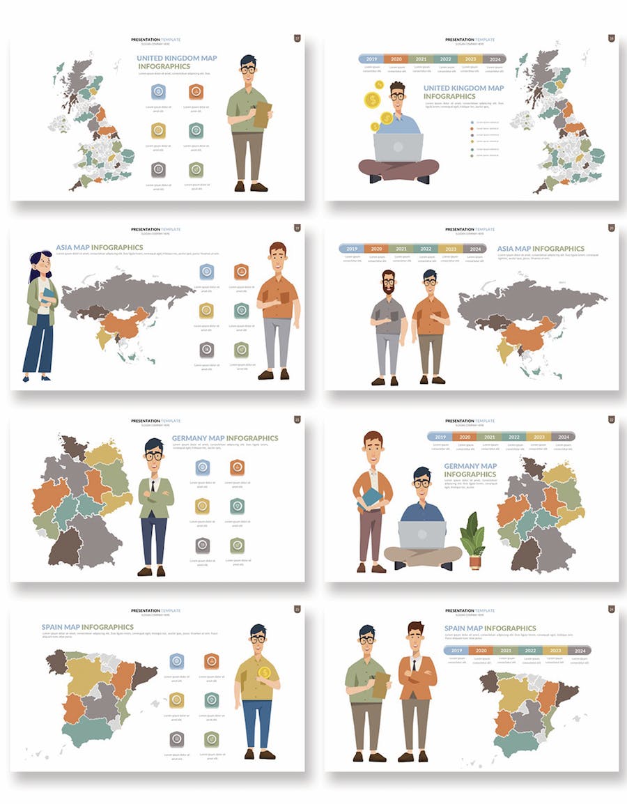 人物插画世界各国地图keynote动画模板 - 顶尖PPT
