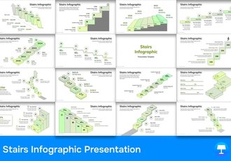 绿色线稿楼梯信息图形keynote模板 - 顶尖PPT