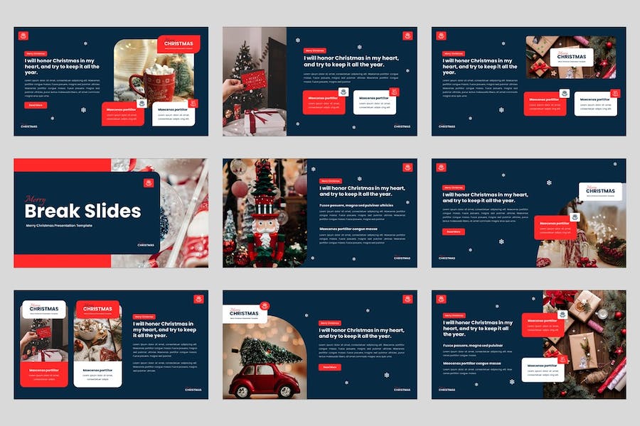 圣诞快乐雪花背景圣诞节文化传播介绍PPT模板 - 顶尖PPT