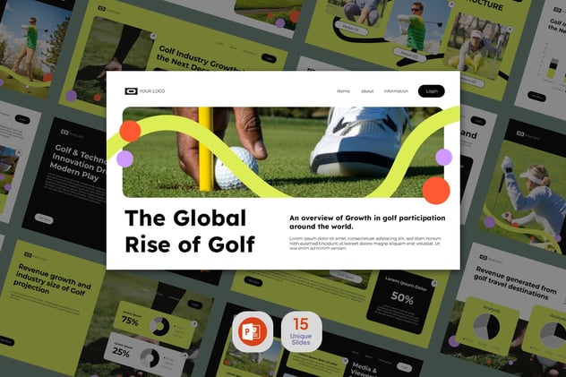高尔夫运动项目推广动感风格展示PPT模板 - 顶尖PPT