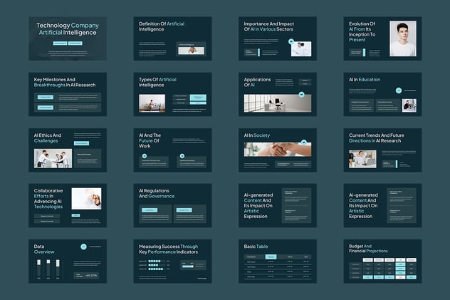 暗青色人工智能演示PPT模板 - 顶尖PPT