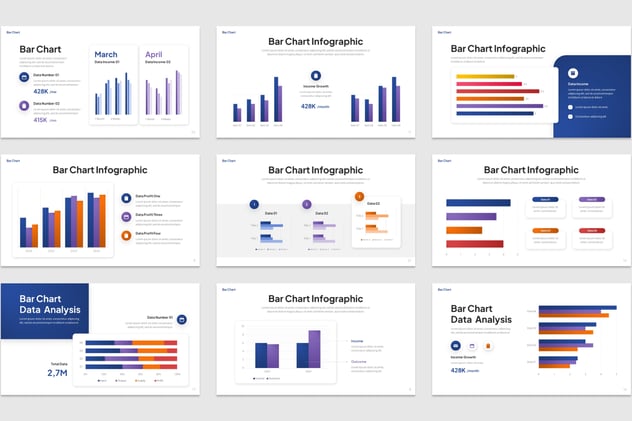 彩色多种样式条形图PPT模板 - 顶尖PPT