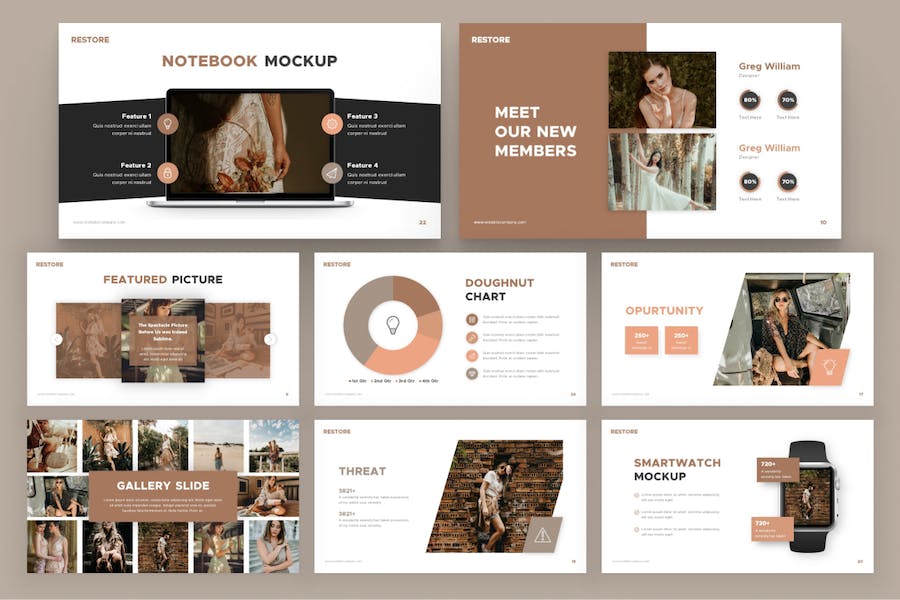 复古时尚流行风格唯美keynote模板 - 顶尖PPT