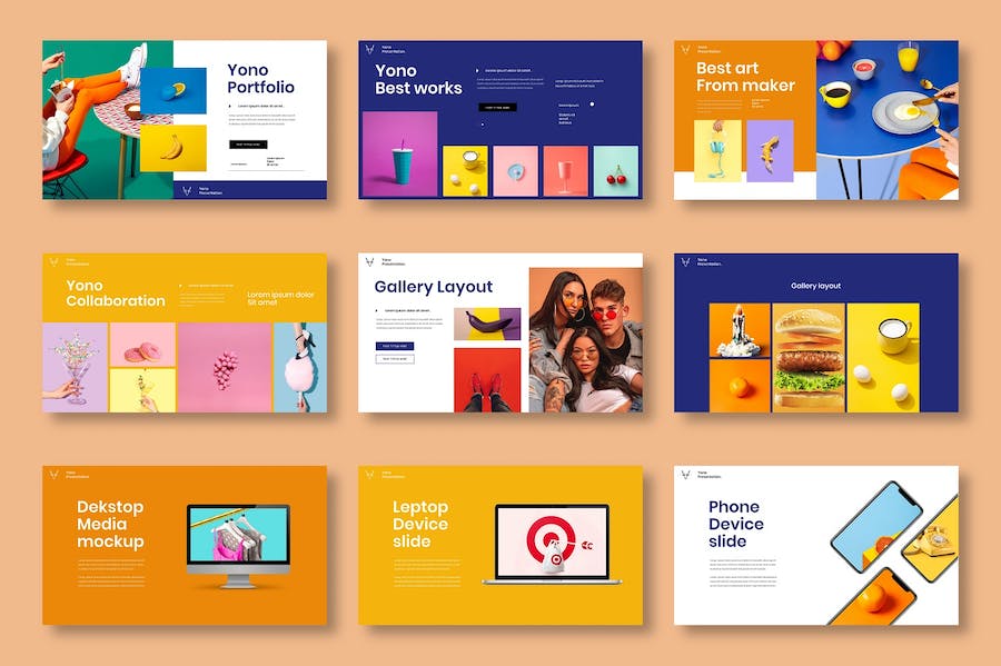 橙色图片拼贴商务策划Keynote模板 - 顶尖PPT