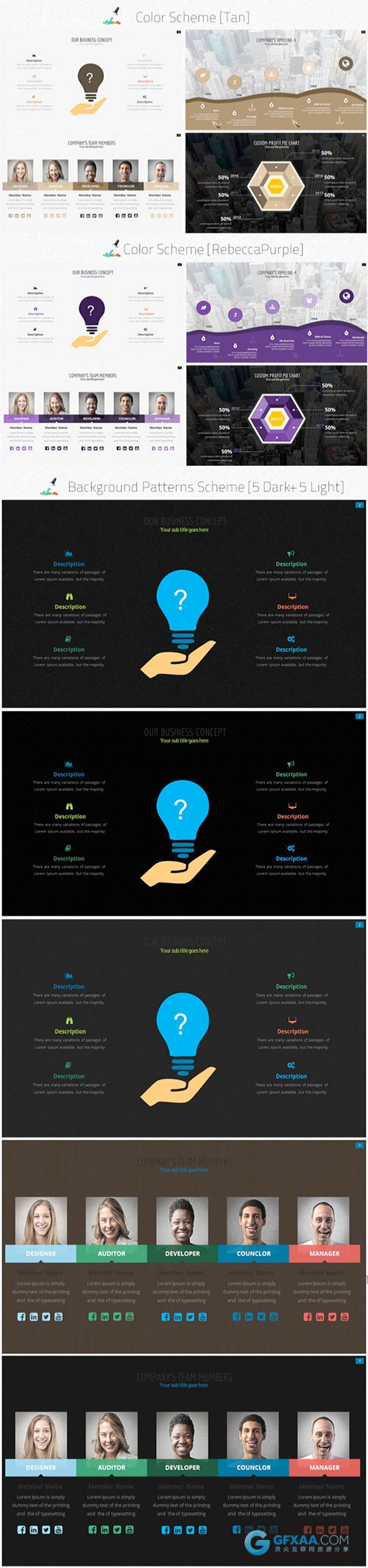 150页10种配色商业概念幻灯片ppt模板 - 顶尖PPT