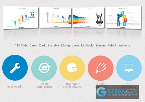 110页扁平化图形图表商务演示PPT模板 - 顶尖PPT