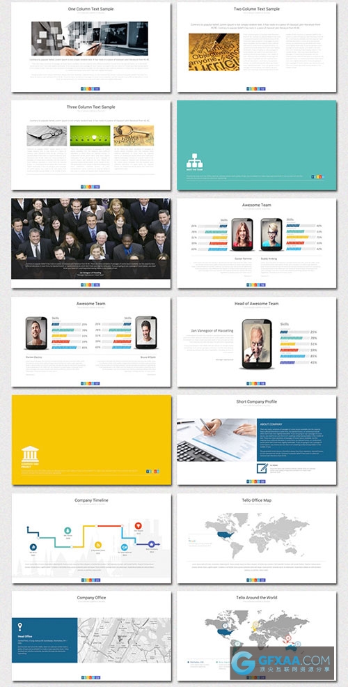 110页扁平化图形图表商务演示PPT模板 - 顶尖PPT