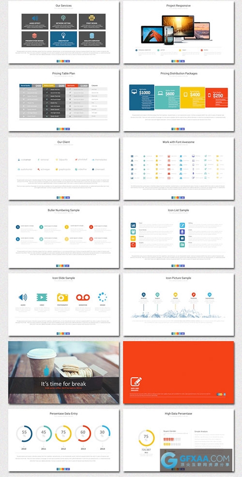 110页扁平化图形图表商务演示PPT模板 - 顶尖PPT