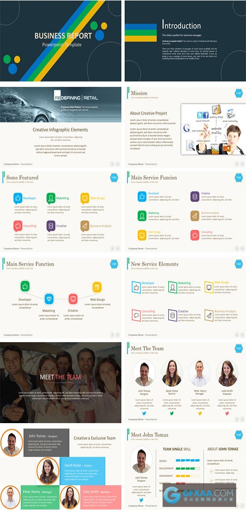 100页多色系卡通3D图形图表PPT模板 - 顶尖PPT