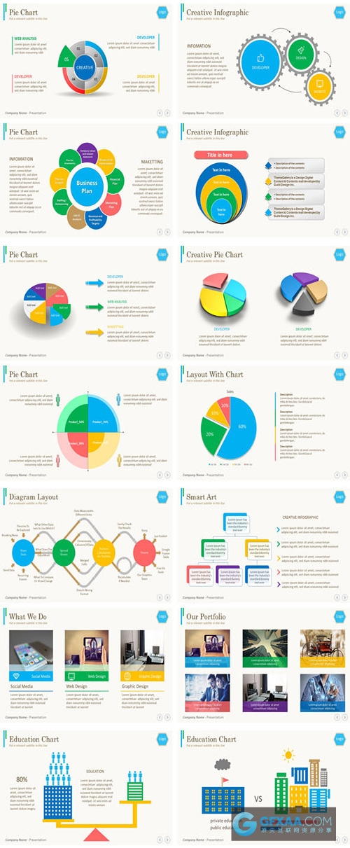 100页多色系卡通3D图形图表PPT模板 - 顶尖PPT