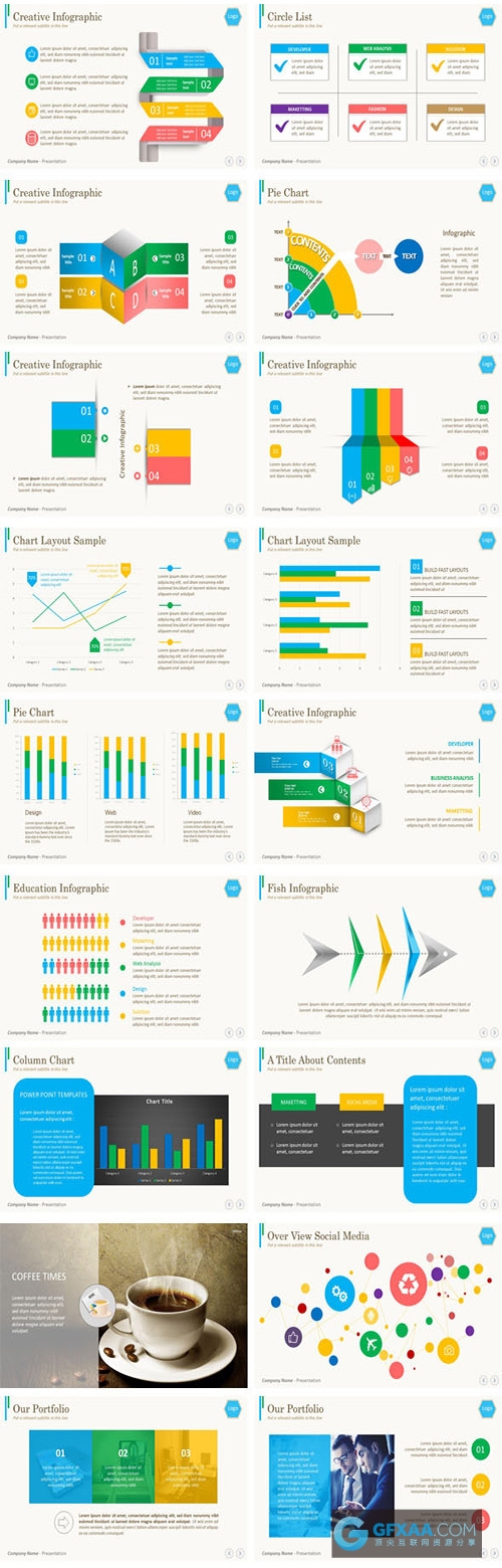 100页多色系卡通3D图形图表PPT模板 - 顶尖PPT