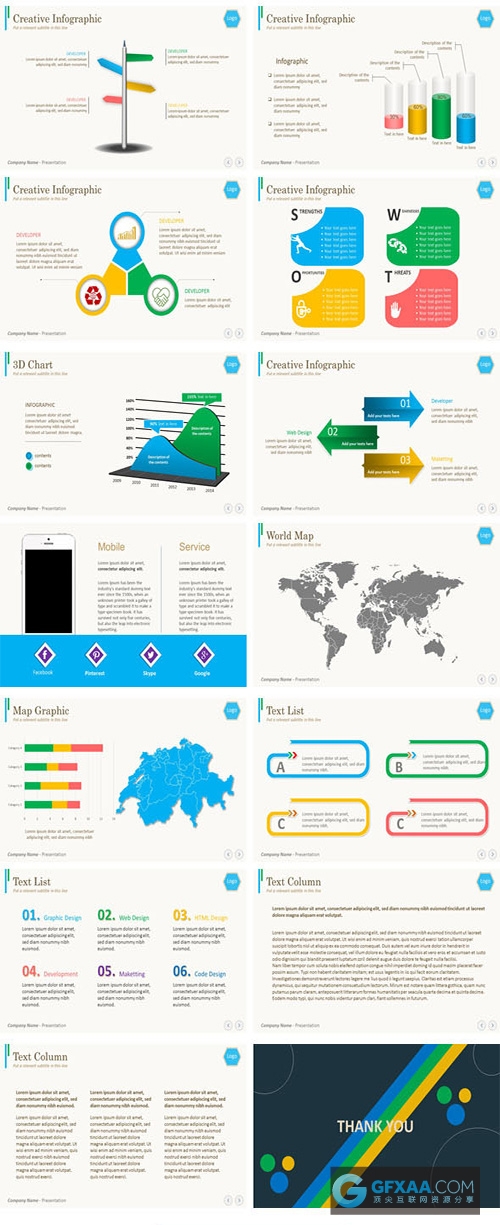 100页多色系卡通3D图形图表PPT模板 - 顶尖PPT
