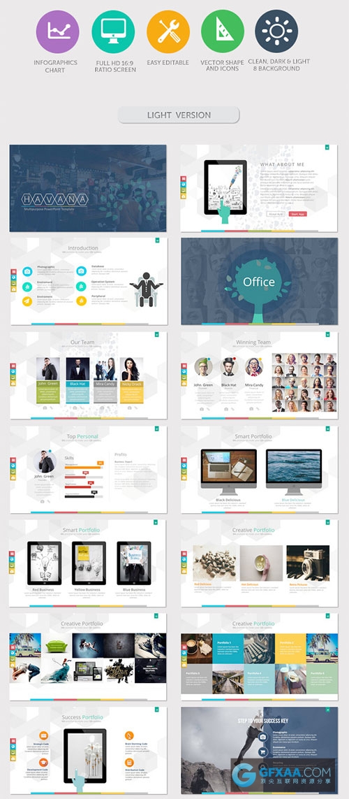 103页简约时尚背景多色图形图表PPT模板 - 顶尖PPT