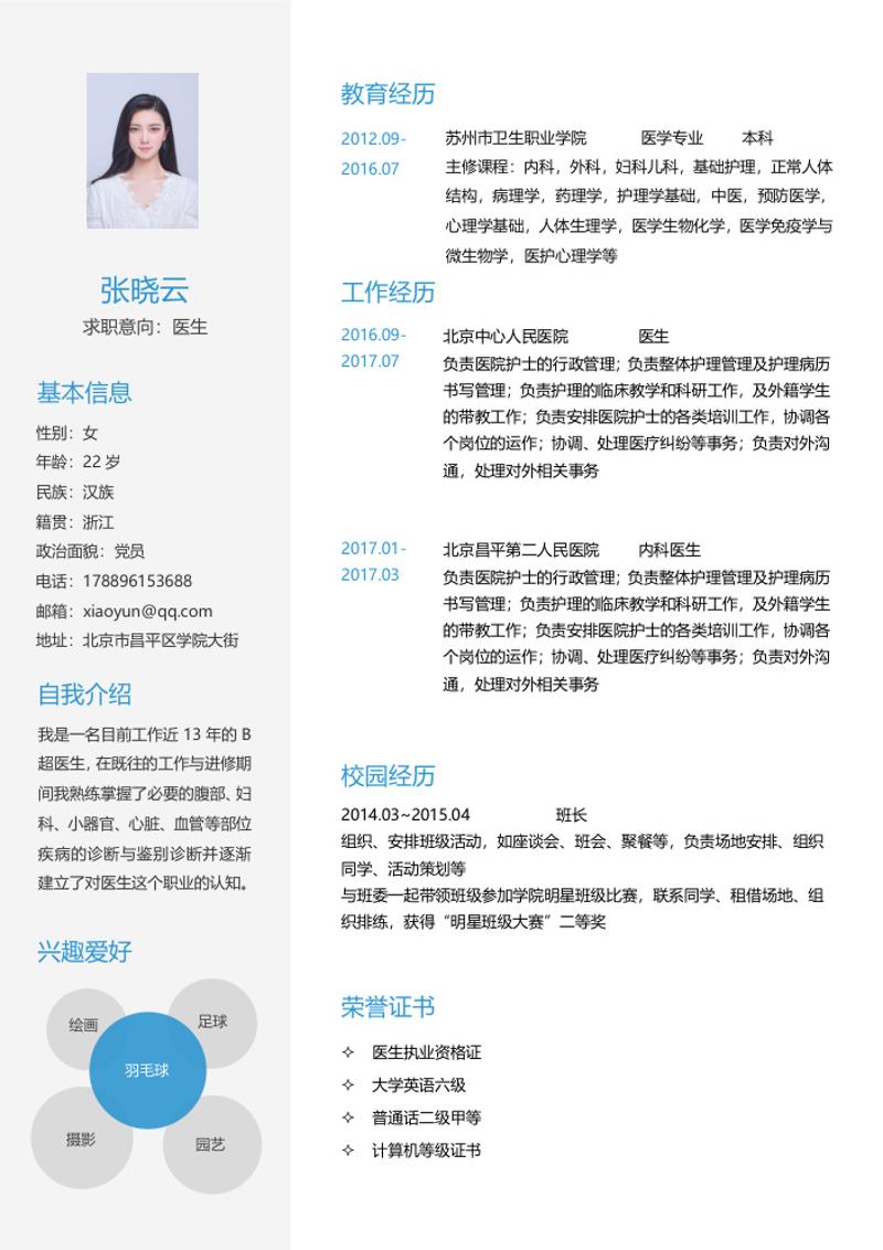 四页医生简历模板 - 顶尖PPT