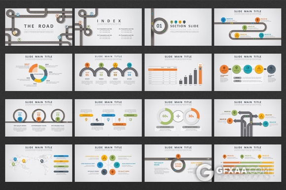 创意卡通风格交通高速公路PPT模板 - 顶尖PPT