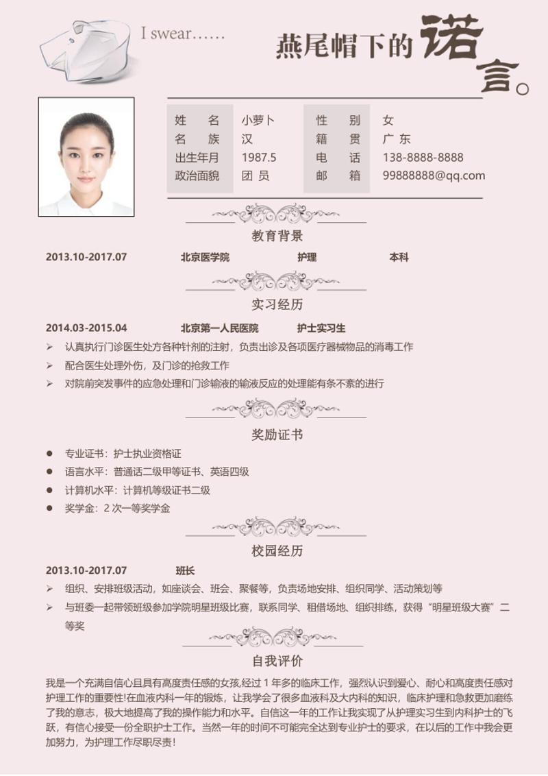 临床护士求职简历自荐信模板 - 顶尖PPT